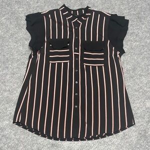 Marc Cain Black Pinstripe Button Blouse Tiered Shoulders